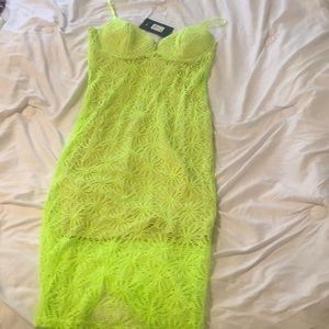 Neon green/yellow built in bra zip up back dress